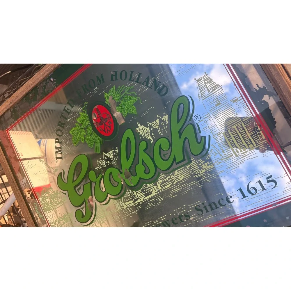 Vintage Grolsch Beer Bar Mirror Master Dutch Brewers Since 1615 Wood Frame 21x17